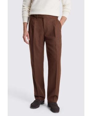 Moss Dark Chesnut Flannel Pleated Trousers - Brown