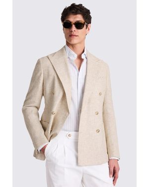 Moss Tailored Fit Oatmeal Linen-Blend Jacket - White