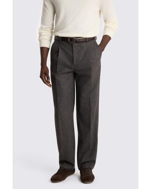 Moss Charcoal Flannel Wide Leg Pleated Trousers - Black