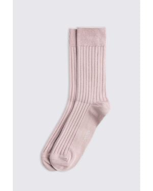 Moss Light Ribbed Mercerised Socks - Pink