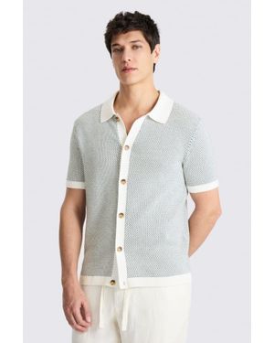 Moss Emerald Two Tone Cotton Knitted Shirt - White
