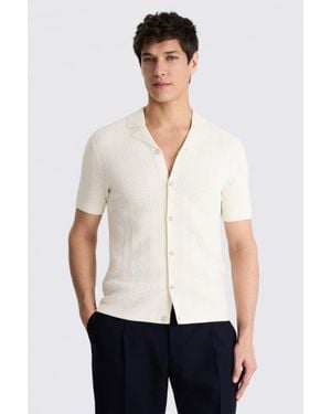 Moss Off- Pointelle Cuban Collar Shirt - White