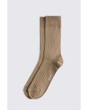 Moss Dusky Ribbed Mercerised Socks - Natural