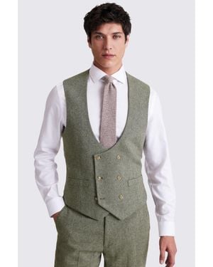 Moss Regular Fit Sage Herringbone Waistcoat - Grey