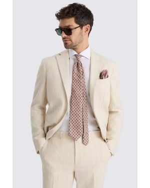 Moss Slim Fit Light Camel Stripe Linen Suit Suit Jacket - Natural