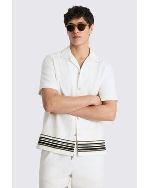 Moss Khaki Stripe Cotton Cuban Collar Shirt - White