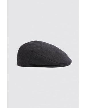 Moss Charcoal Melton Wool Flat Cap - Black