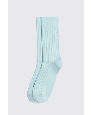 Moss Aqua Mercerised Ribbed Sock - Blue
