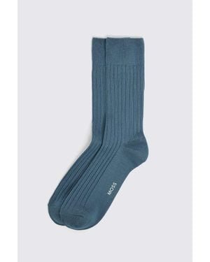 Moss Steel Fine Ribbed Socks - Blue