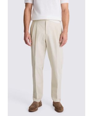 Moss Light Camel Cotton Pleated Trouser - White