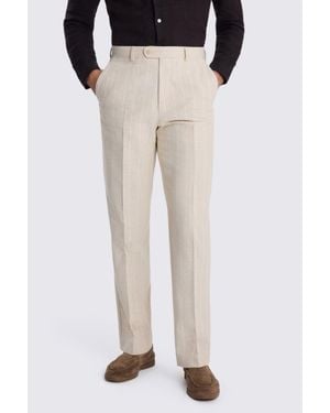 Moss Relaxed Fit Light Camel Stripe Linen Trouser - Natural