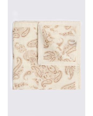 Tessitura bottinelli Italian Neutral Paisley Wool Pocket Square - Natural