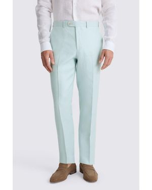 Moss Tailored Fit Aqua Twill Linen Trouser - Blue