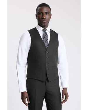 Moss Regular Fit Charcoal Twill Waistcoat - Black