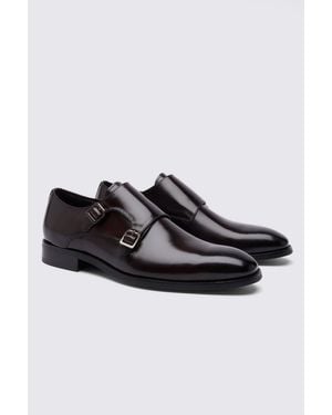 John White Leather Double Monk Shoes - Black