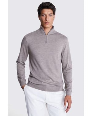 Moss Taupe Melange Merino Zip-Neck Jumper - Grey