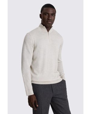Moss Oatmeal Merino-Blend Zip-Neck Jumper - White