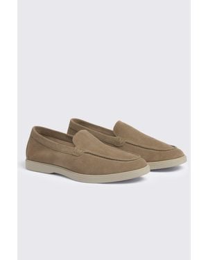 Moss Dark Taupe Lewisham Relaxed Suede Loafers - Natural