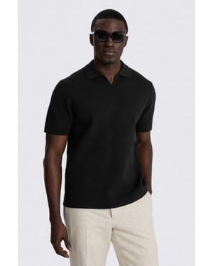 Moss Milano Cotton Knit Skipper Polo Shirt - Black