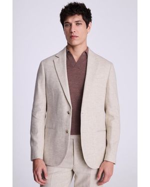Moss Tailored Fit Ecru Herringbone Suit Jacket - Natural