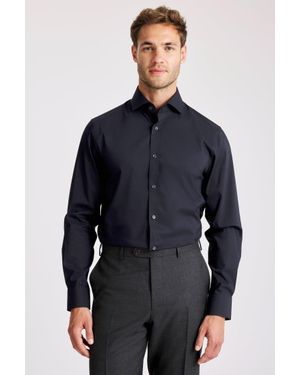 Moss Tailored Fit Dark Stretch Shirt - Blue
