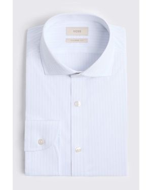 Moss Tailored Fit Sky Stripe Stretch Shirt - White