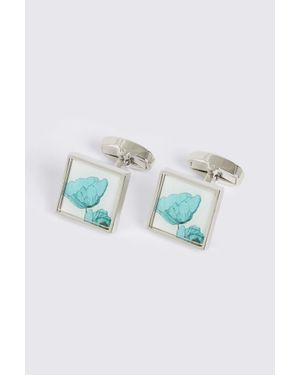 Moss Poppy Print Cufflinks - Blue