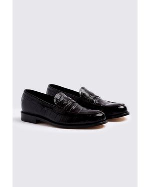 Moss Italian Leather Ox Blood Croc-Effect Loafers - Black