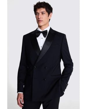 Moss Tailored Fit Double Breasted Tuxedo Suit Jacket - Black