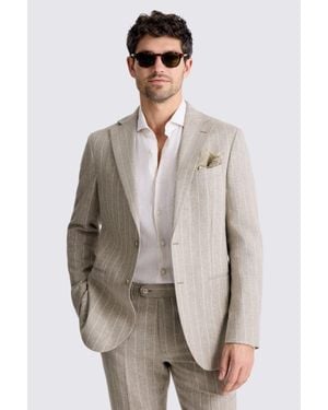 Moss Tailored Fit Taupe Stripe Linen Suit Jacket - Natural