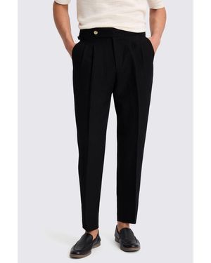 Moss Wool Linen Pleated Trousers - Black