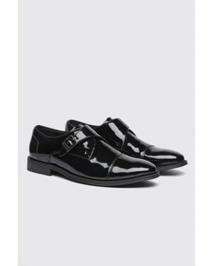 Moss Patent Monk Shoes - Black