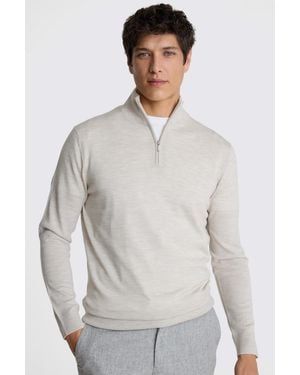 Moss Oatmeal Merino Zip-Neck Jumper - White