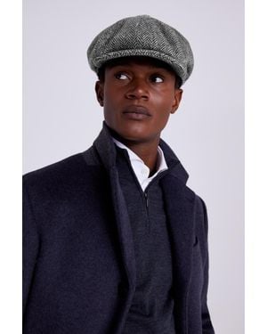 Moss Charcoal Harris Tweed Herringbone Baker Boy Cap - Blue