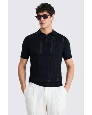 Moss Pointelle Polo Shirt - Blue