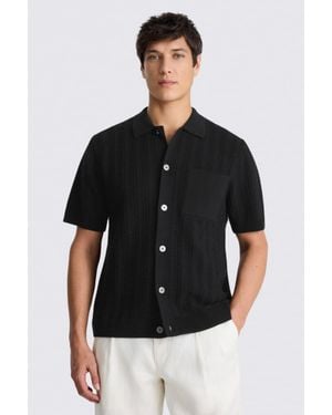 Moss Chevron Pointelle Cotton-Blend Knitted Shirt - Black