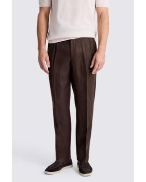 Moss Burgundy Linen Pleated Trousers - Brown
