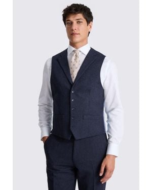 Moss Tailored Fit Ink Herringbone Waistcoat - Blue
