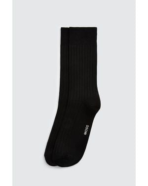 Moss Fine Ribbed Socks - Black