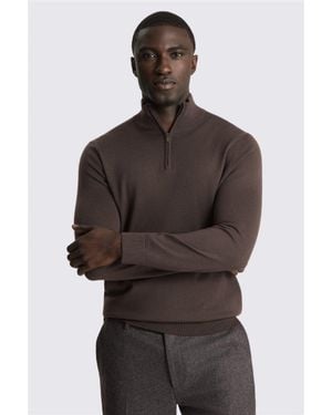 Moss Merino Zip-Neck Jumper - Brown