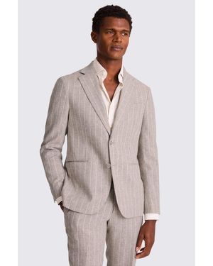 Moss Slim Fit Taupe Stripe Suit Jacket - Natural