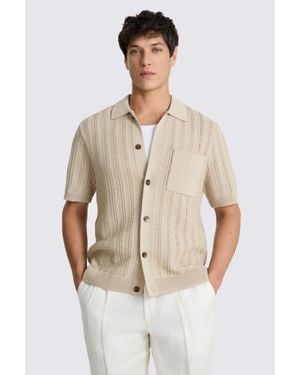 Moss Neutral Chevron Pointelle Cotton-Blend Knitted Shirt - White