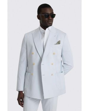 Moss Tailored Fit Pale Cotton Suit Jacket - Blue