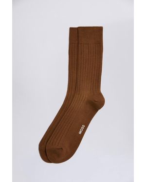 Moss Rust Fine Ribbed Socks - Brown