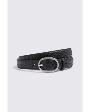Moss Italian Croc-Effect Leather Belt - Black