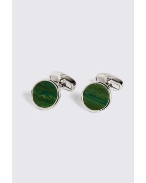 Moss Jade Stone Round Cufflinks - Green