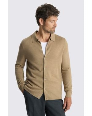 Moss Camel Merino Knitted Shirt - Natural