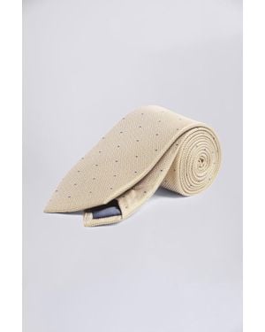 Moss Champagne Contrast Spot Silk Tie - Natural
