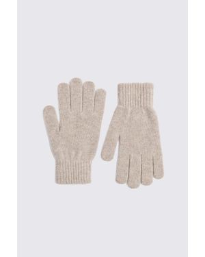 Moss Taupe Melange Cashmere Blend Gloves - White