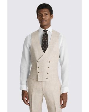 Moss Slim Fit Neutral Delave Linen Waistcoat - Natural